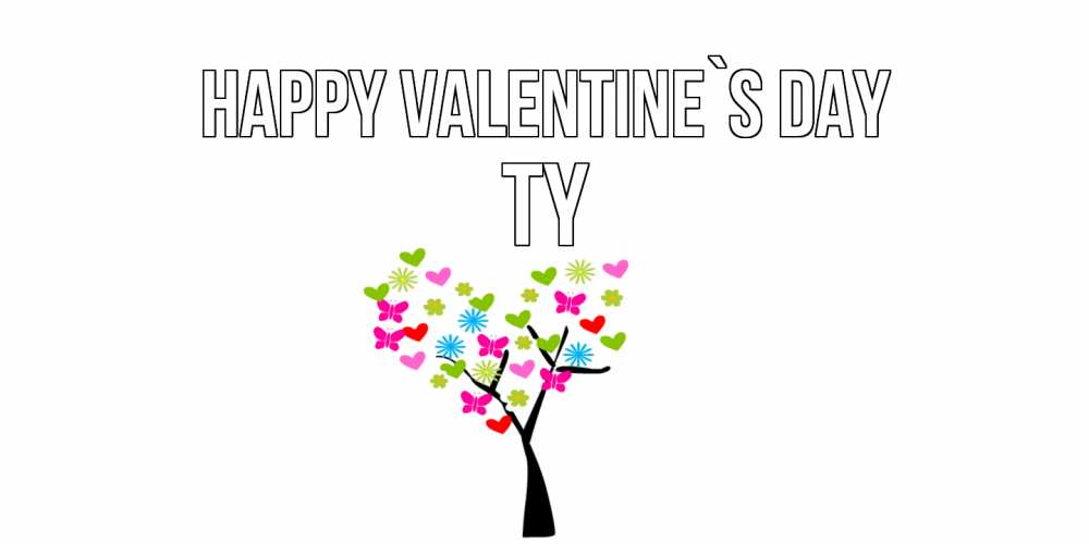 Greetings card с именем, Ty Happy Valentine`s Day дерево из бабочке и сердечек Greetings with text for free download 